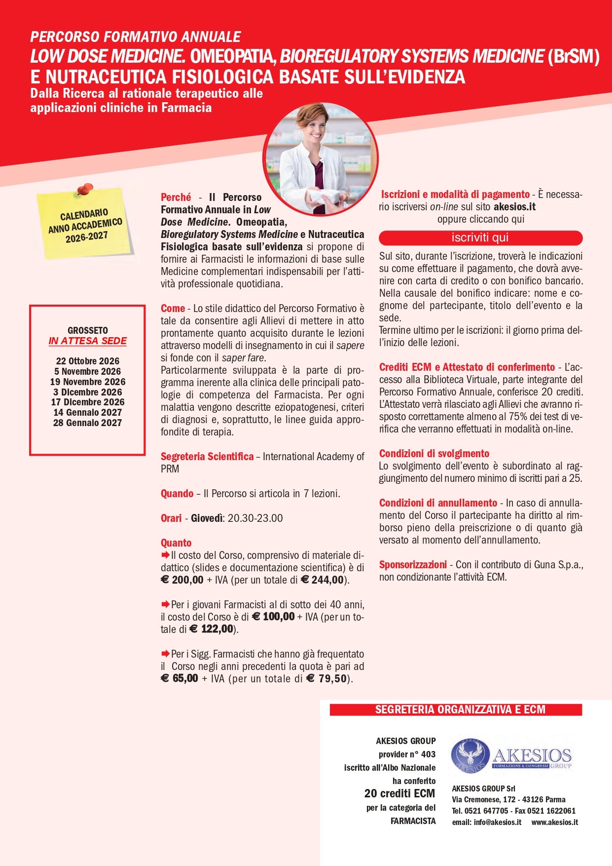 PFA IN LOW DOSE MEDICINE: OMEOPATIA, BIOREGULATORY SYSTEMS MEDICINE E NUTRACEUTICA FISIOLOGICA BASATE SULL’EVIDENZA – GROSSETO